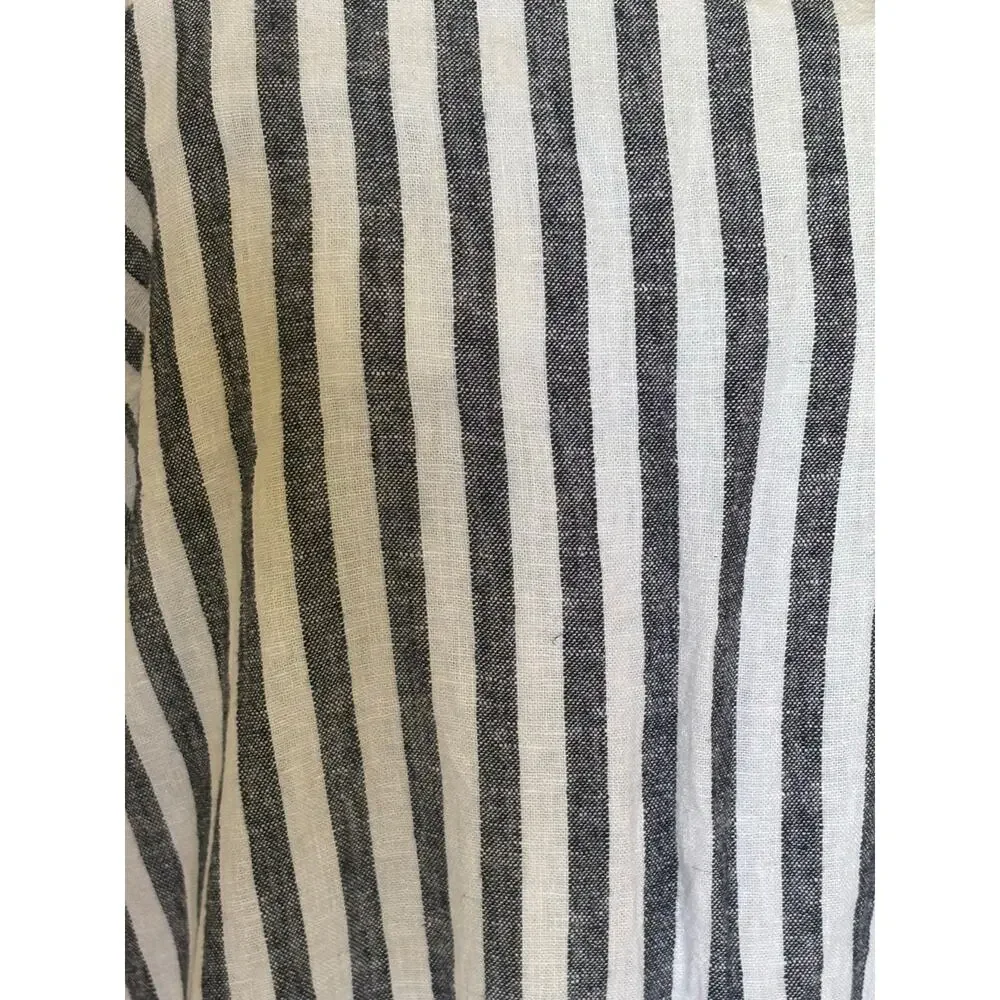 A New Day Striped Sun Dress Blue White Linen Rayon Medium